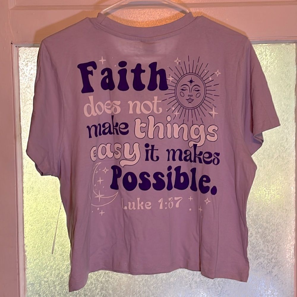 NWT Attitude not included Women’s Luke 1:37 verse Light Purple Faith Tshirt M